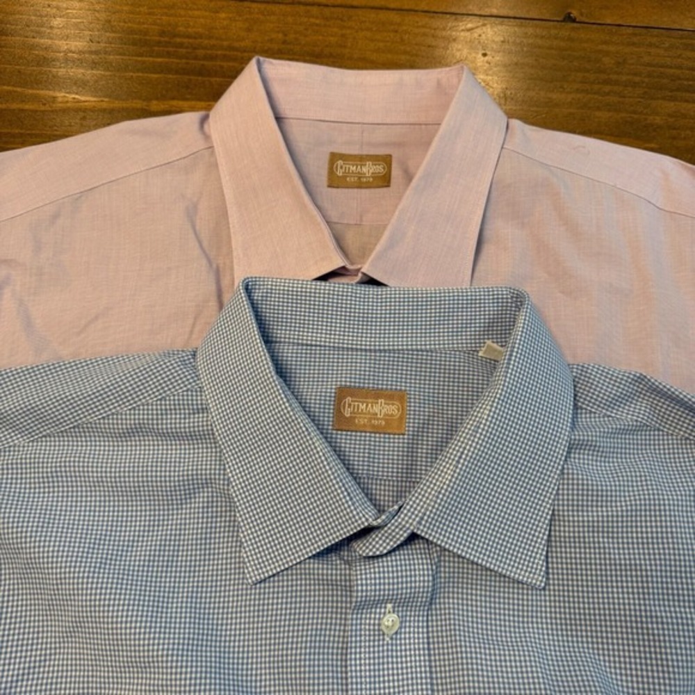Gitman Bros Button Up Dress Shirts 19.5 - 37 Purple Blue Gingham USA LOT OF 2